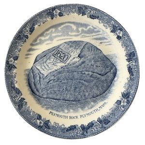 Plymouth Rock Thanksgiving 7” Diameter English Plate Staffordshire Blue & White